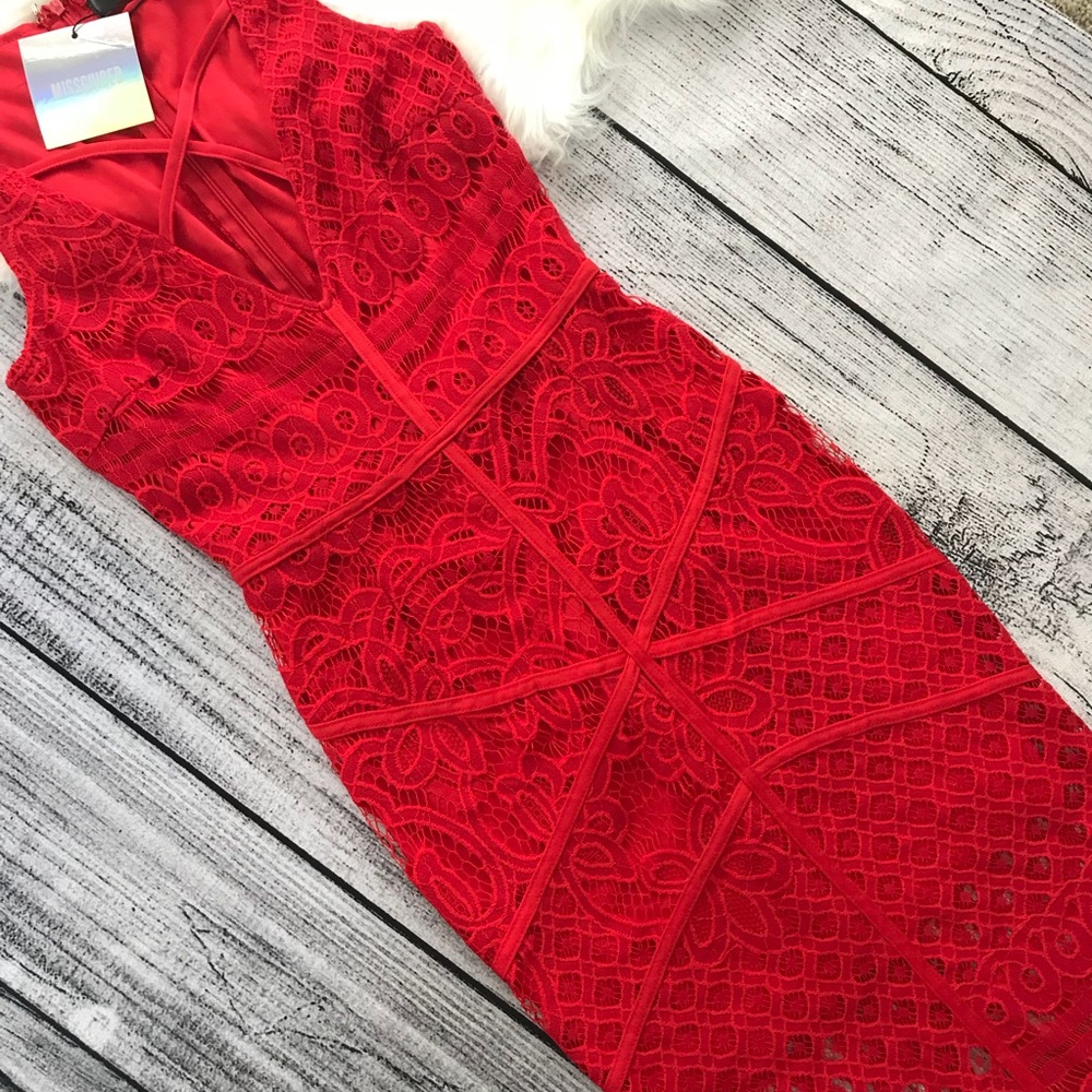 MISSGUIDED Red Hot Lace Midi Dress 10008 - Picture 7 of 7